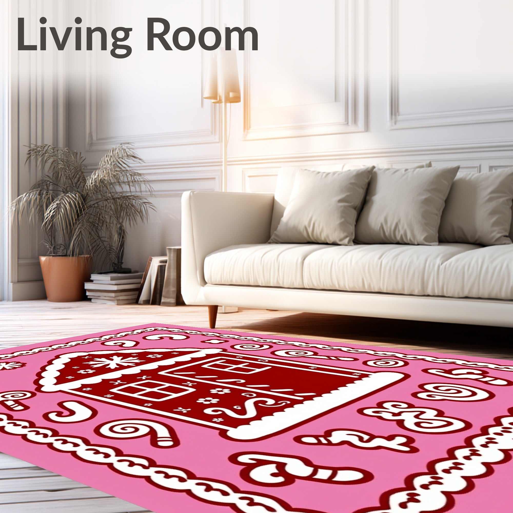 Festive Red Gingerbread House Pink Rug