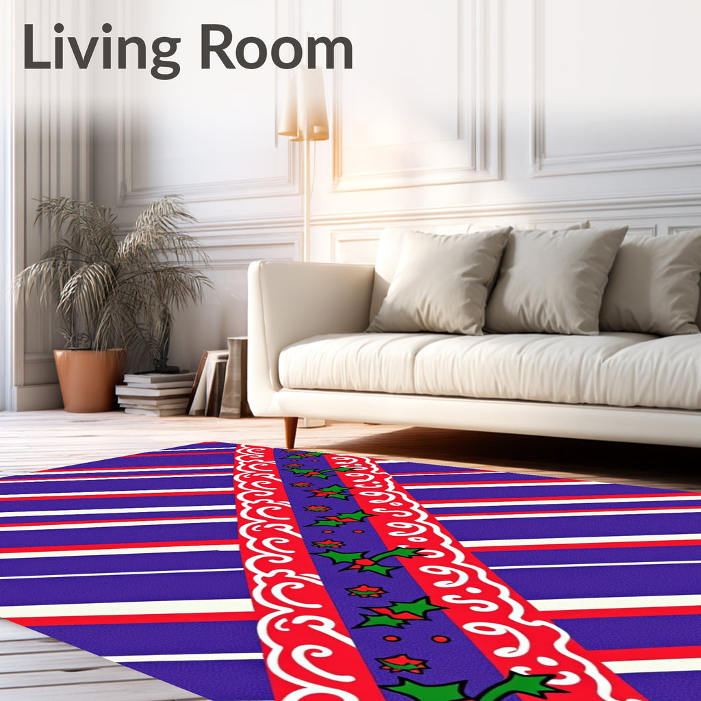 Diagonal Candy Cane Holly Stripes Rug