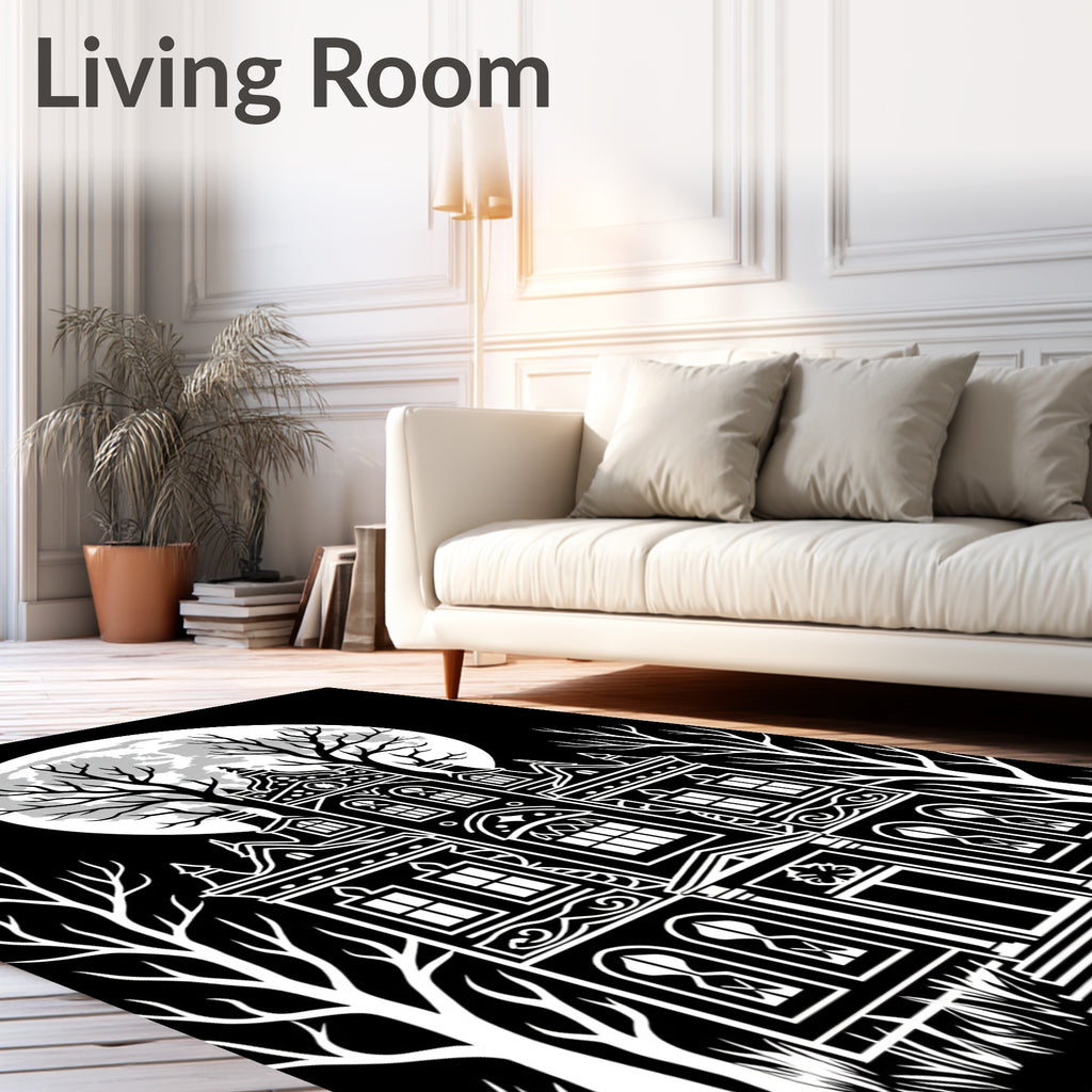 Spooky Haunted Mansion Full Moon Trees Rug
