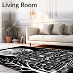 Spooky Haunted Mansion Full Moon Trees Rug