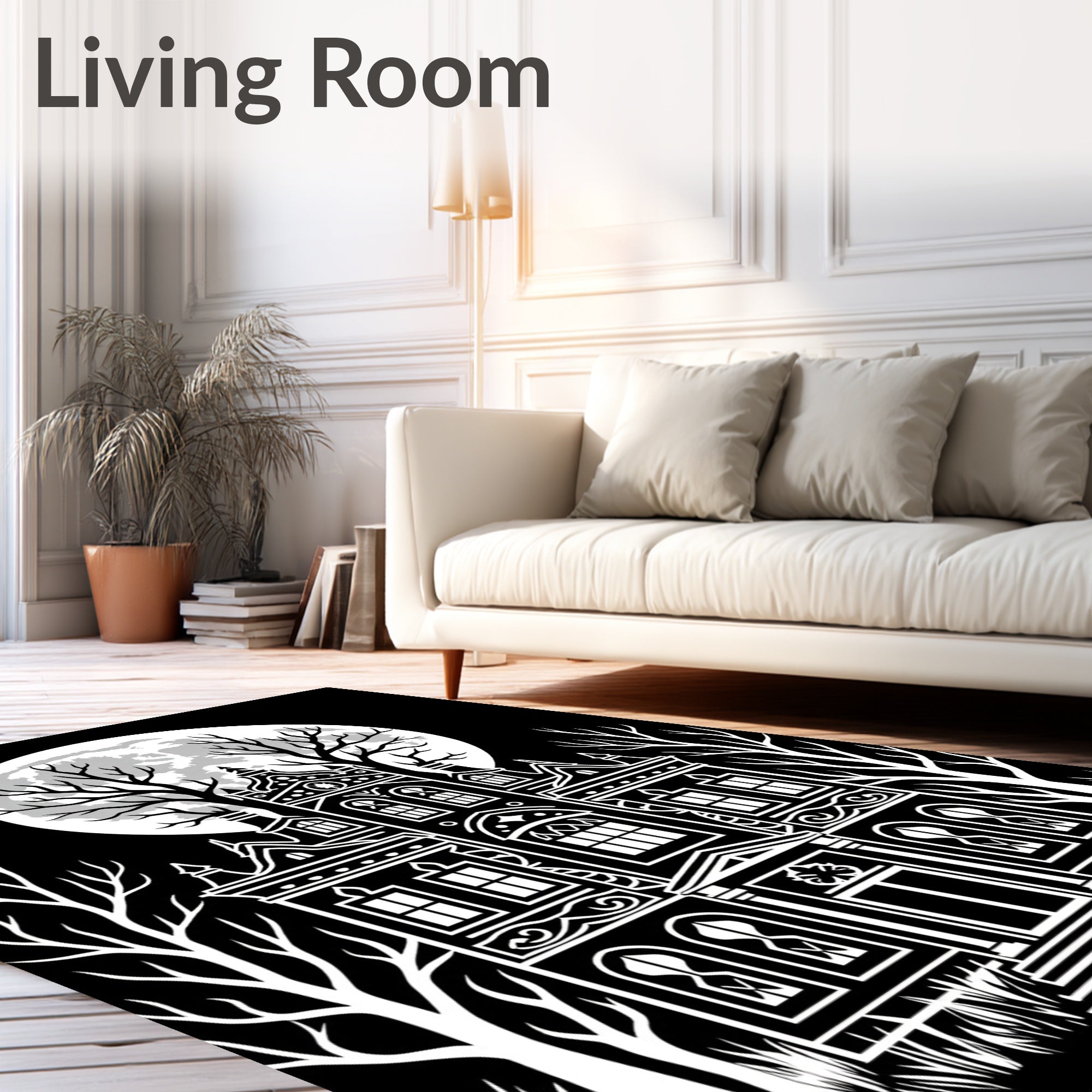Spooky Haunted Mansion Full Moon Trees Rug