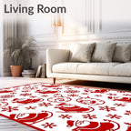 Red Santa Sleigh Snowflakes Ornaments Rug