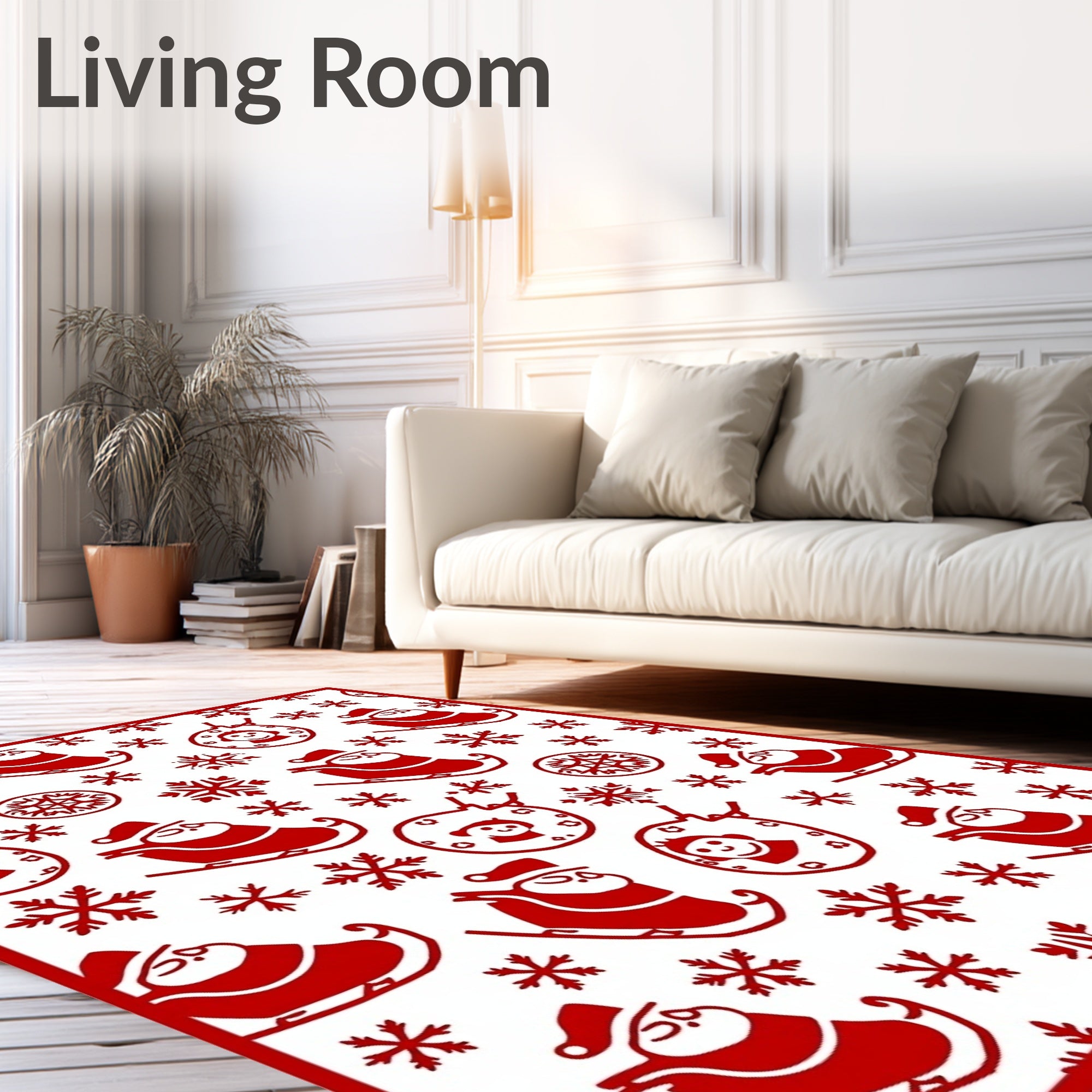 Red Santa Sleigh Snowflakes Ornaments Rug