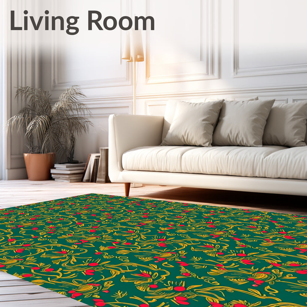 Emerald Green Red Berry Vine Rug