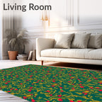 Emerald Green Red Berry Vine Rug