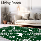 White Reindeer Snowflake Damask Emerald Rug