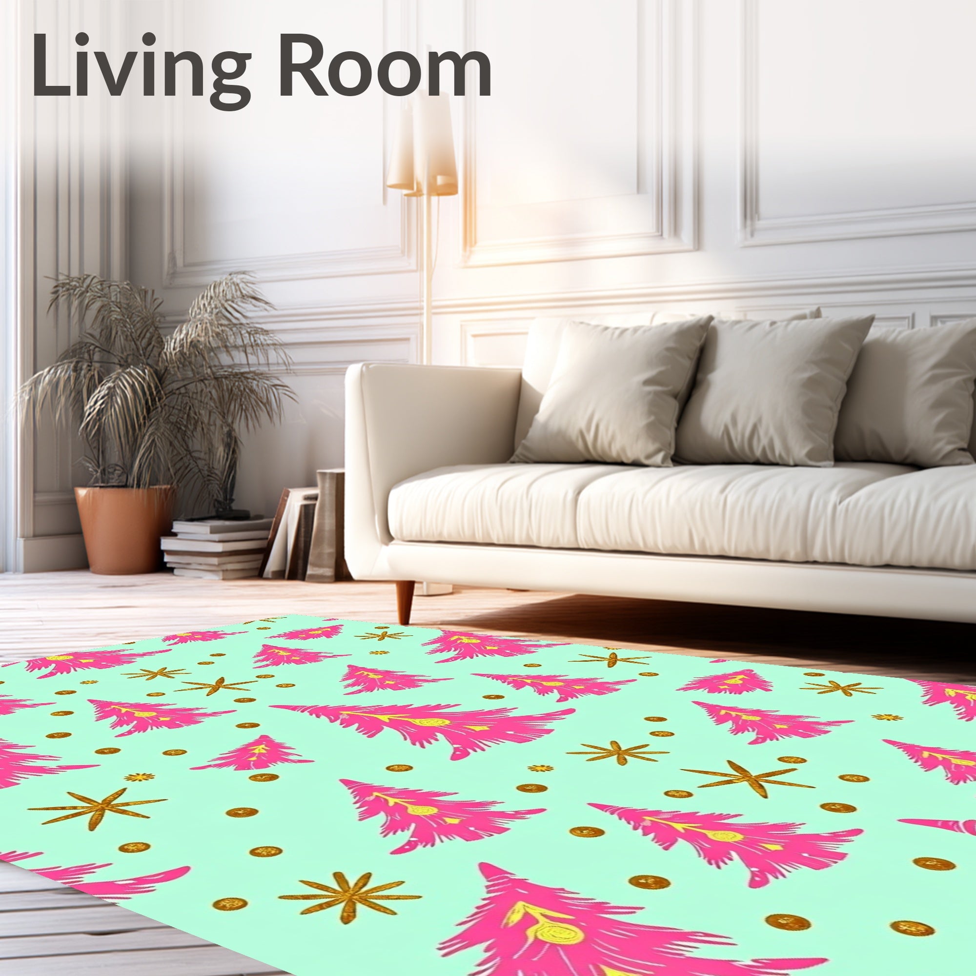 Bright Pink Pine Tree Scatter Rug