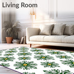 Green Floral Sun Faces Repeating Rug