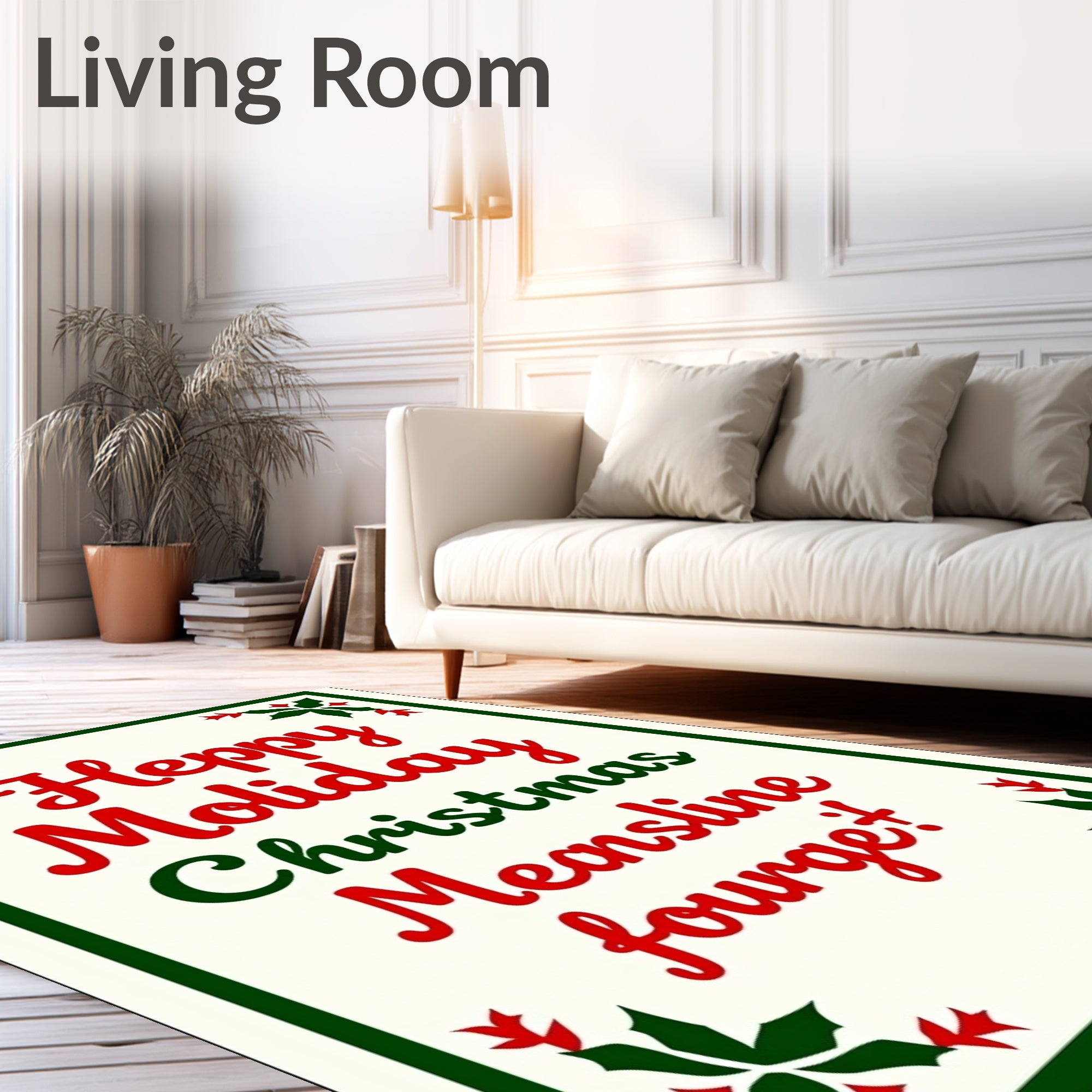 Festive Red Green Holly Christmas Rug