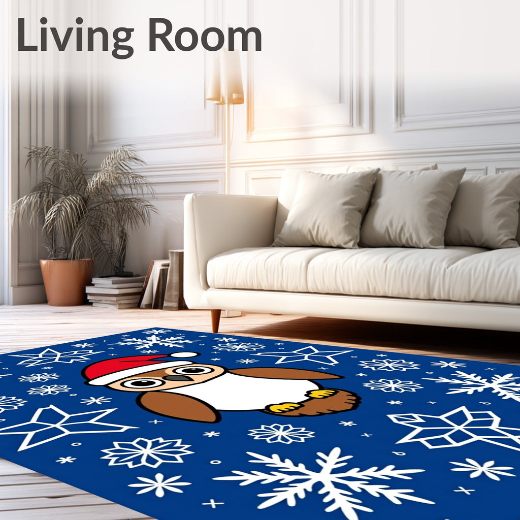 Cute Christmas Owl Snowflakes Blue Rug