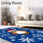 Cute Christmas Owl Snowflakes Blue Rug