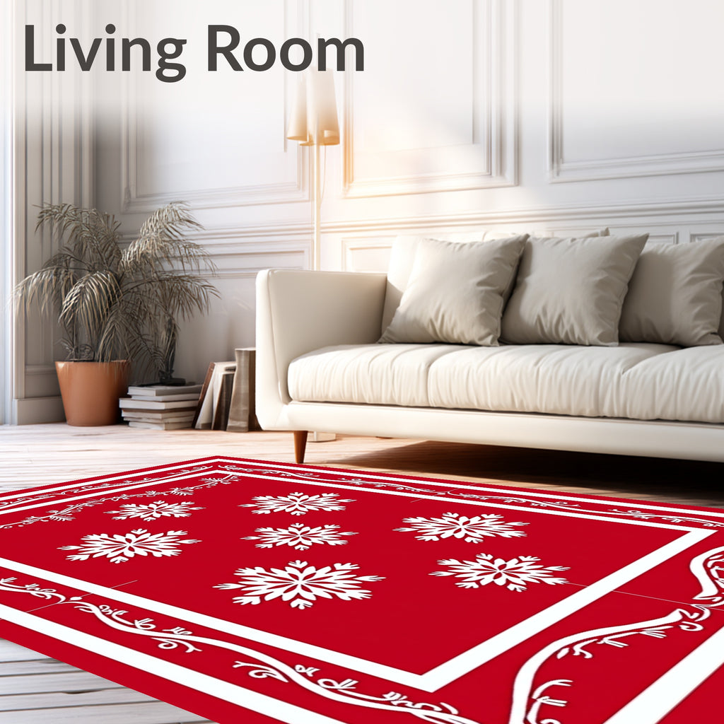 Crimson and White Winter Bloom Rug