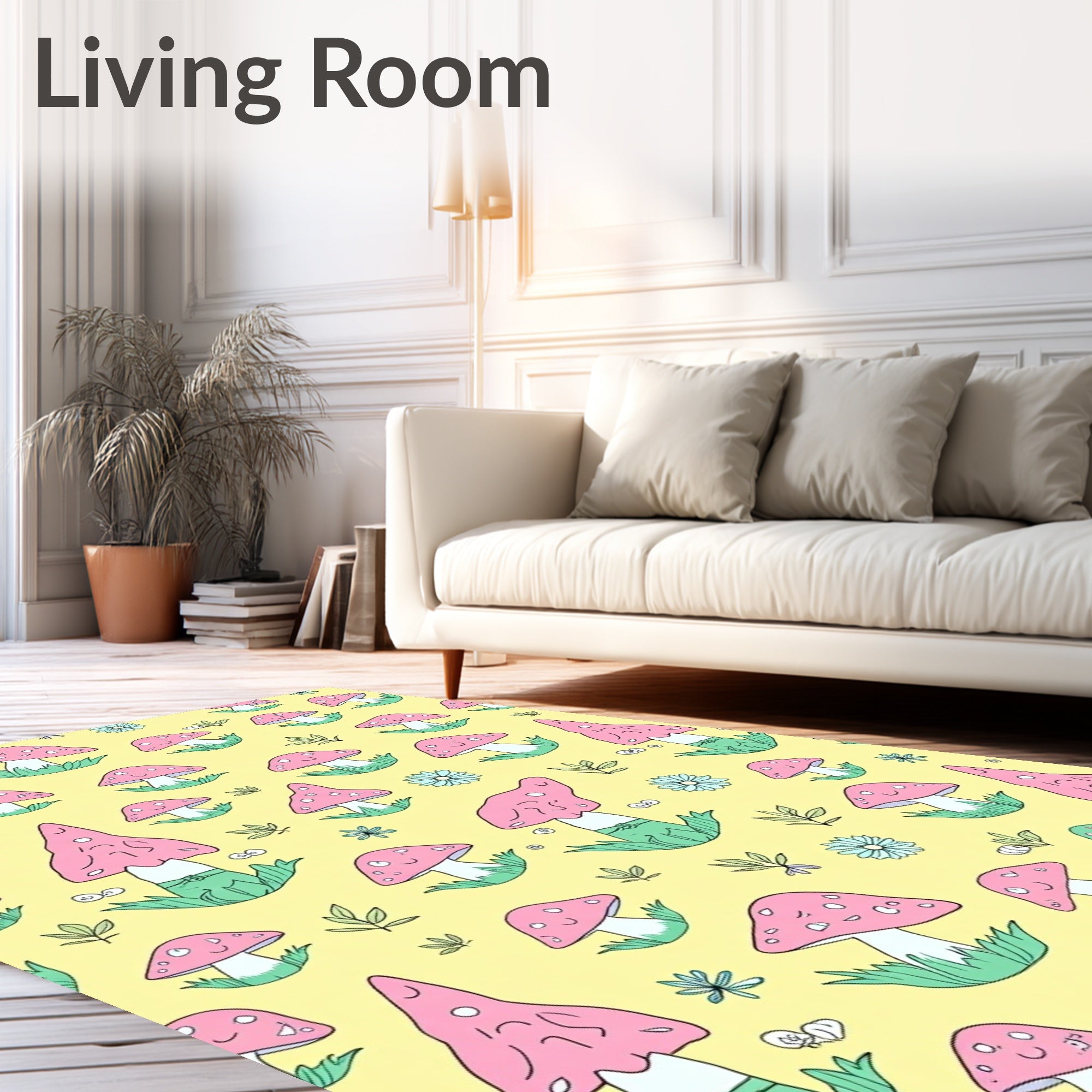 Cute Pink Mushroom Meadow Rug