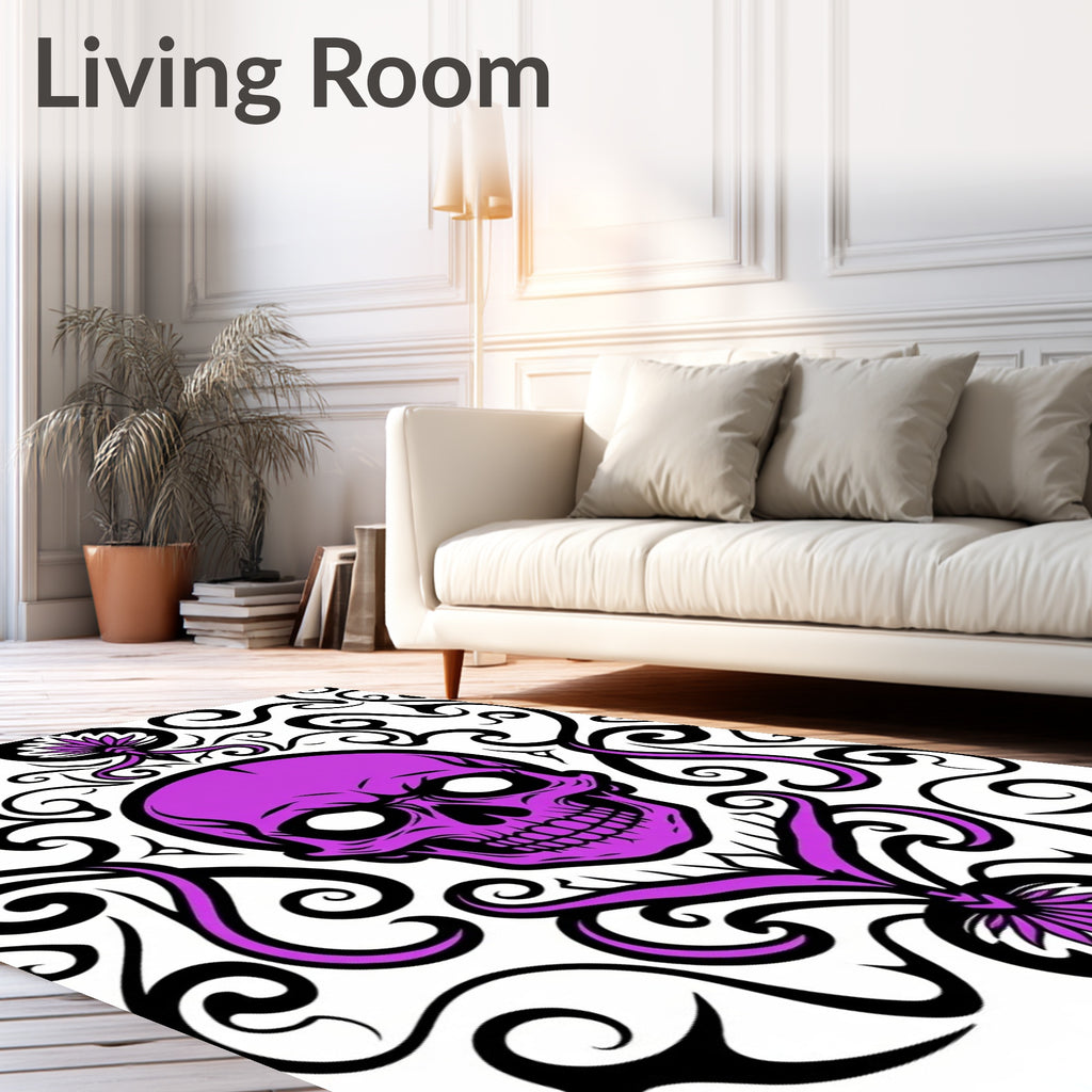 Vivid Purple Skull Floral Swirl Accent Rug