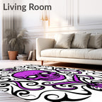 Vivid Purple Skull Floral Swirl Accent Rug