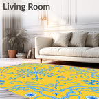 Vibrant Blue Snowflake Medallion Yellow Rug