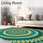 Teal Gold Radiant Mandala Rug
