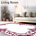 Deep Burgundy Floral Scroll Border Rug