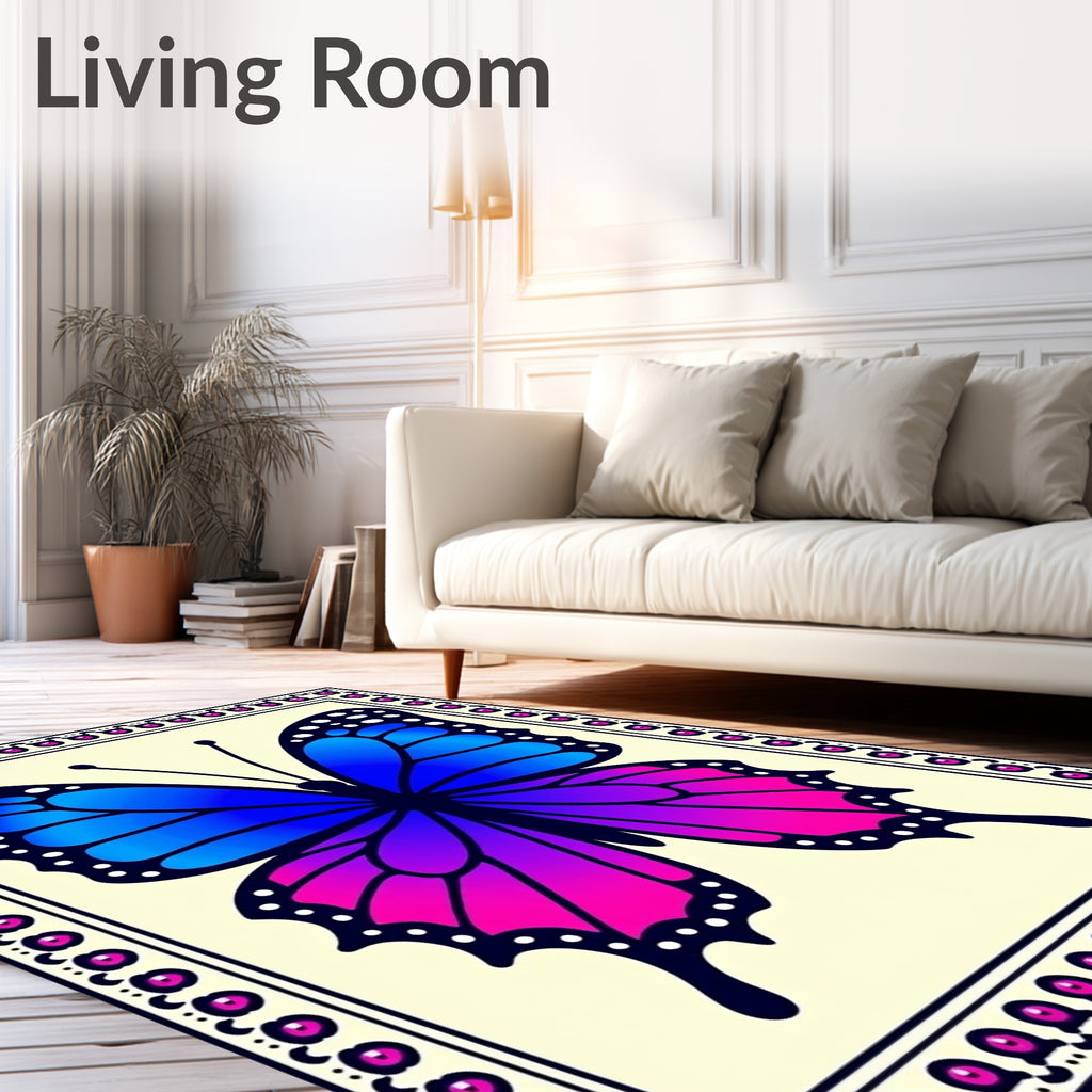Vibrant Blue Purple Butterfly Border Rug
