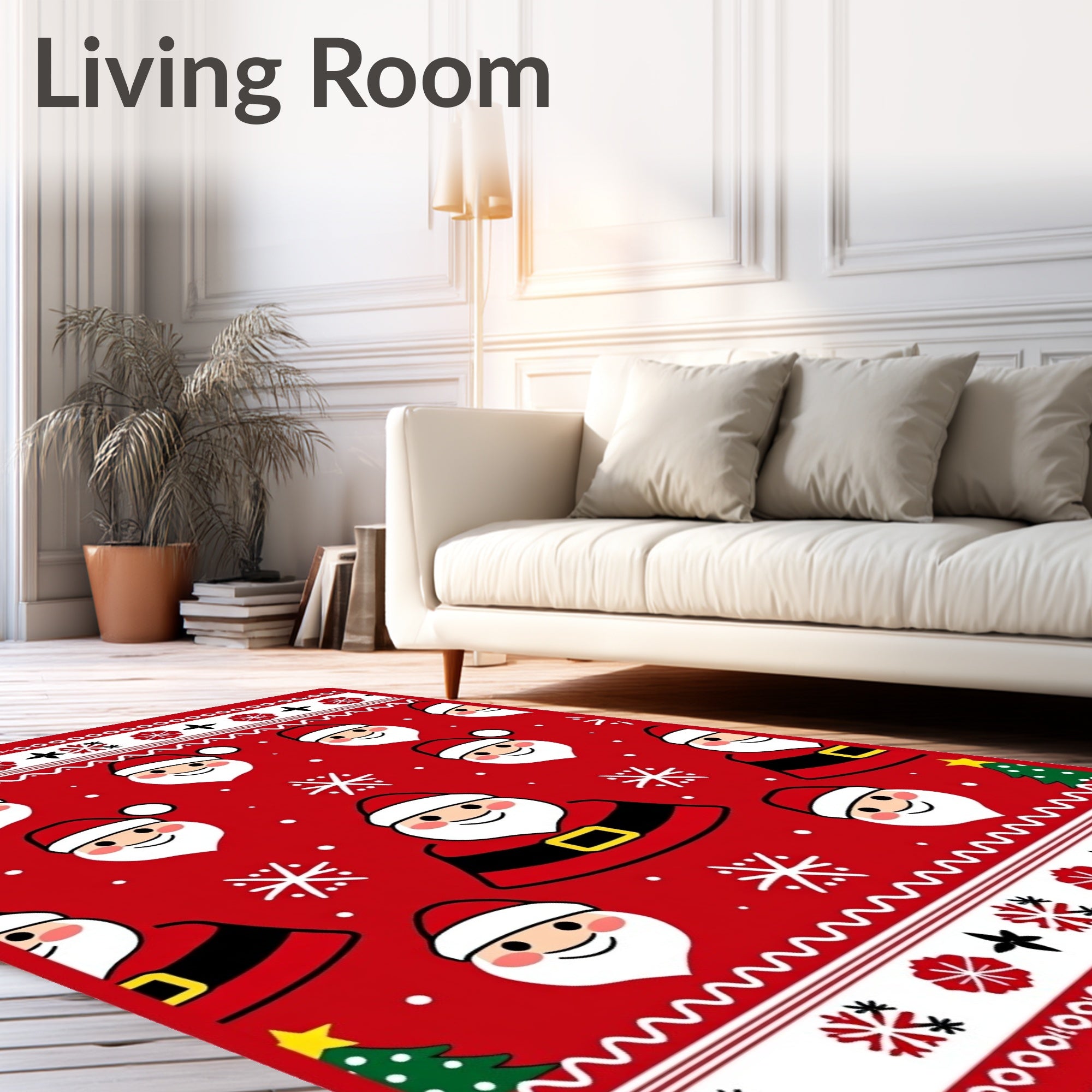Jolly Santa Claus Red Snowflakes Rug