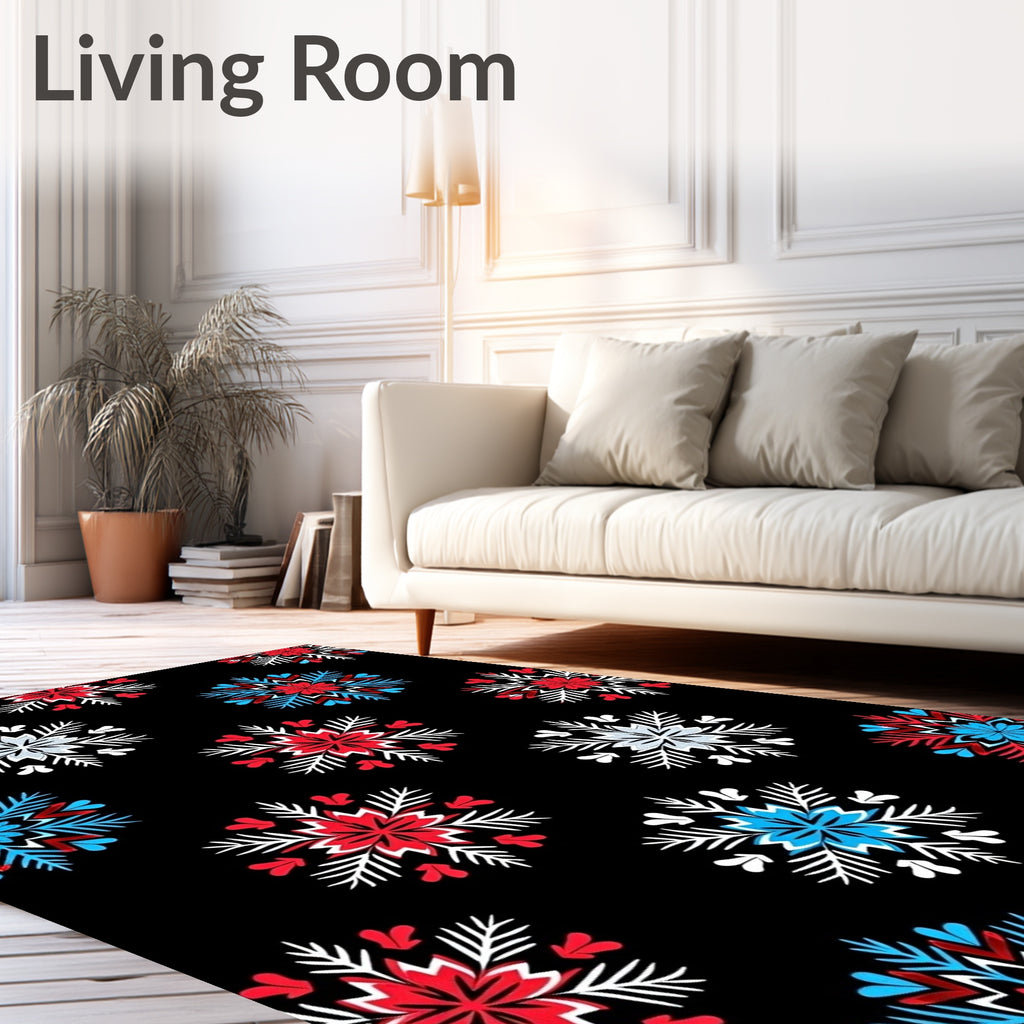 Red Blue White Snowflake Medallions Rug