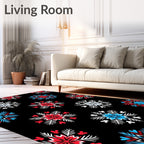 Red Blue White Snowflake Medallions Rug