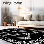Black White Winged Bird Border Rug