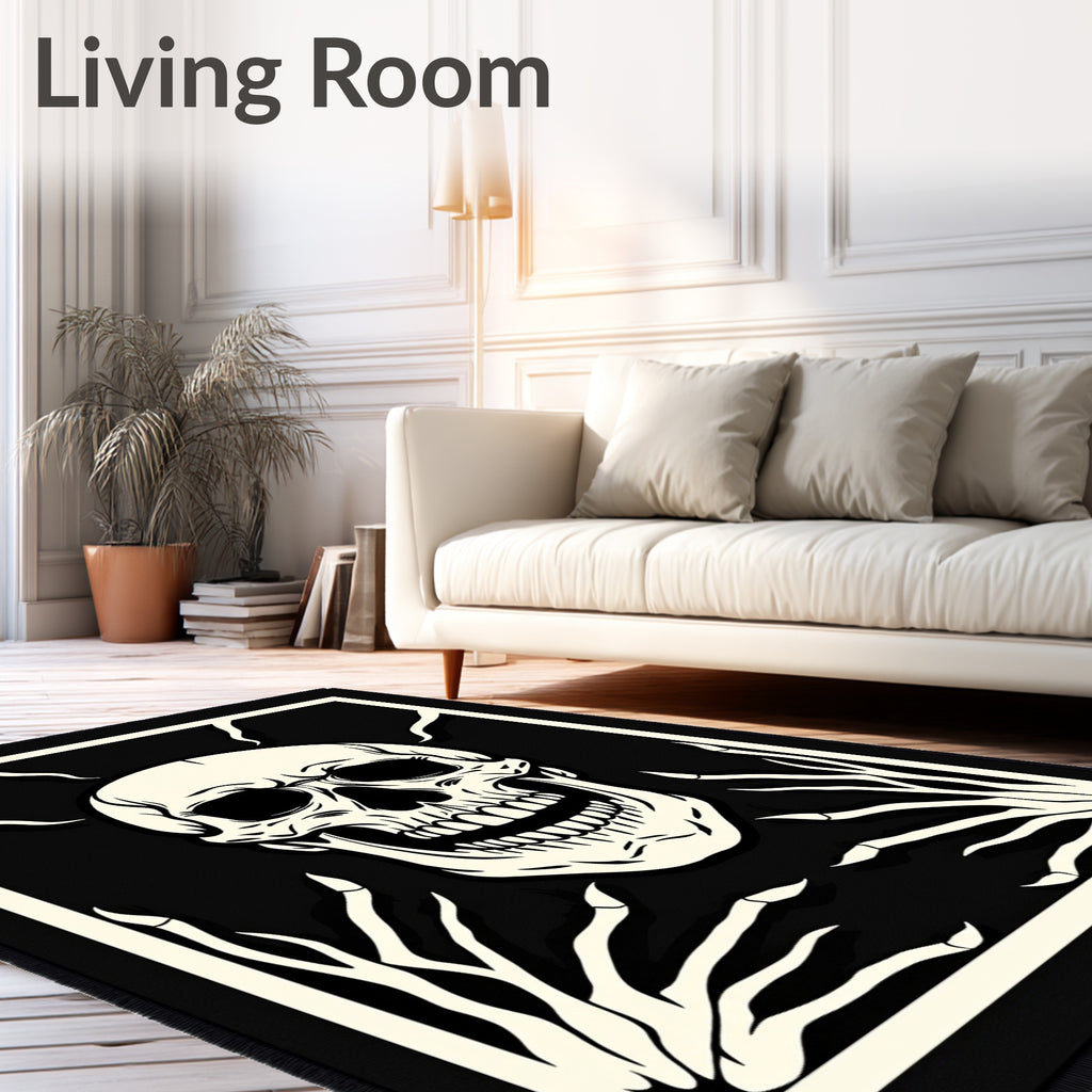 Black and Bone Skull Skeleton Hands Rug