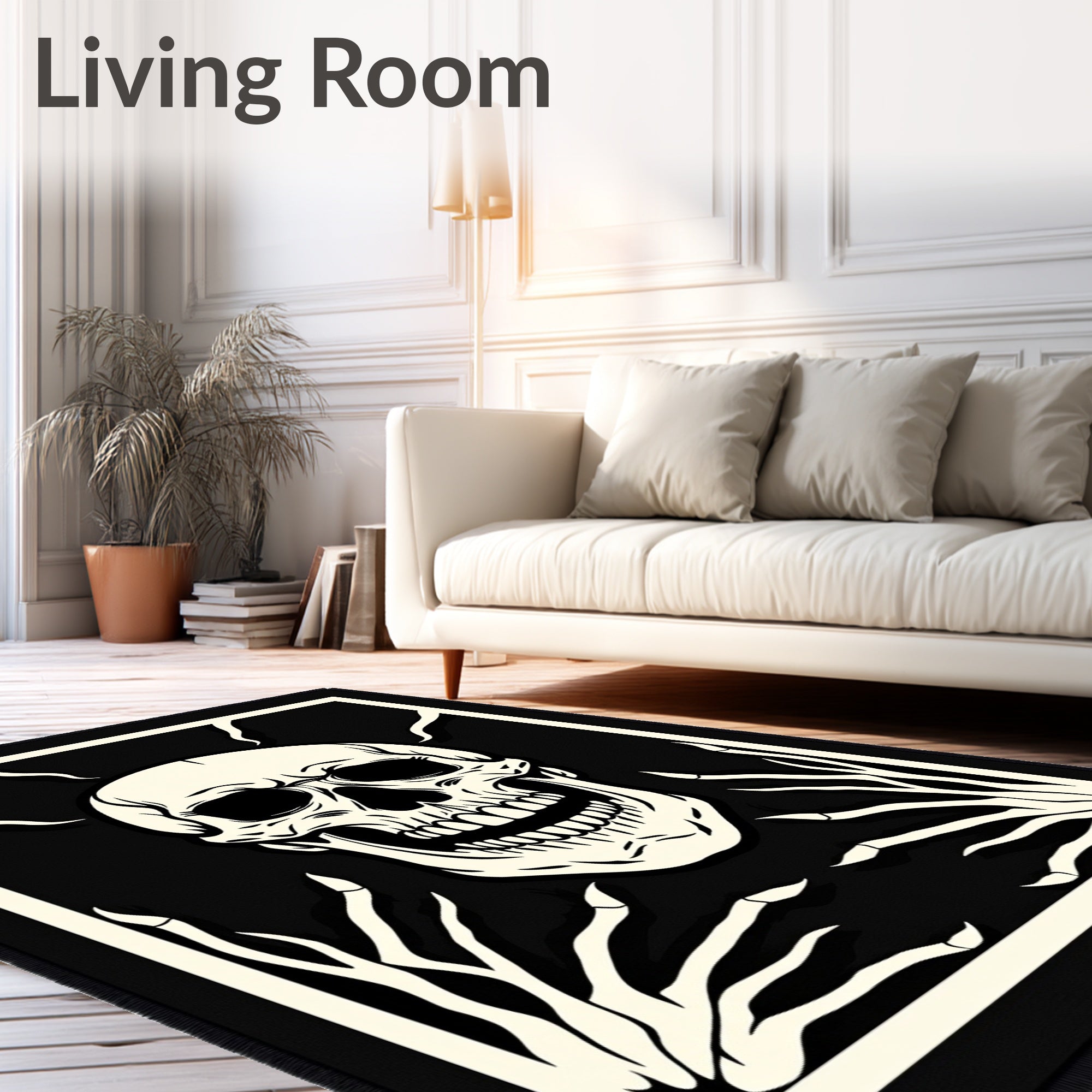 Black and Bone Skull Skeleton Hands Rug