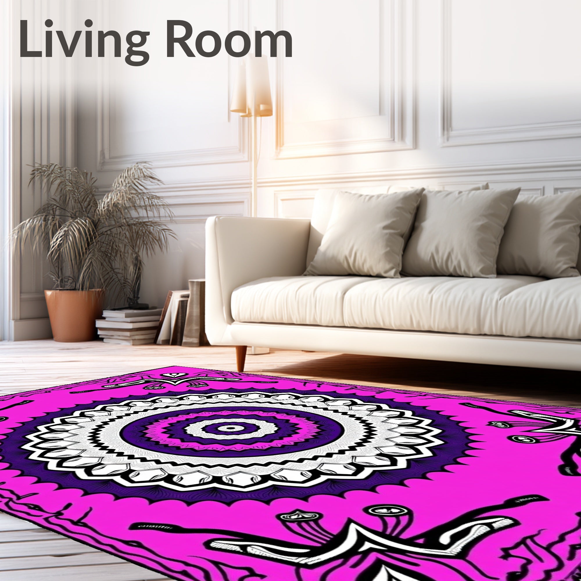 Vibrant Pink Purple Geometric Mandala Rug