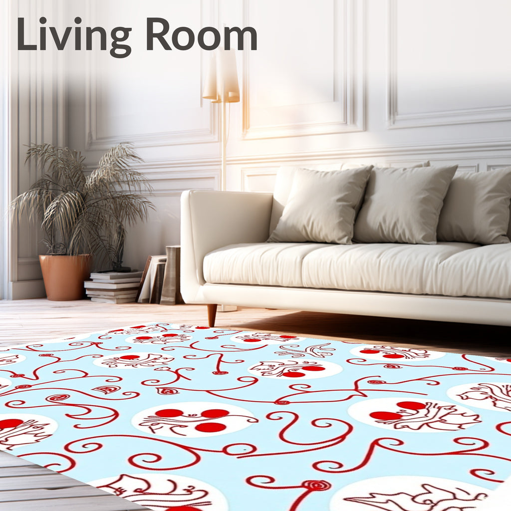 Light Blue Red Whimsical Whimsical Fruit Vines Rug