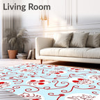 Light Blue Red Whimsical Whimsical Fruit Vines Rug