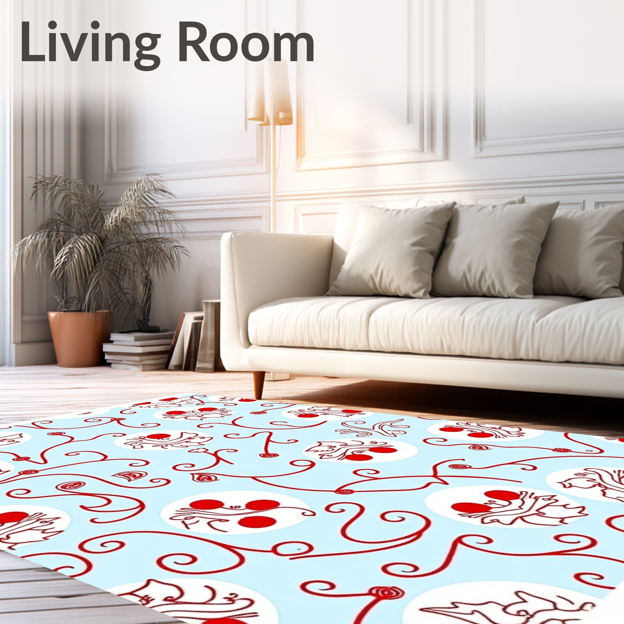 Light Blue Red Whimsical Whimsical Fruit Vines Rug