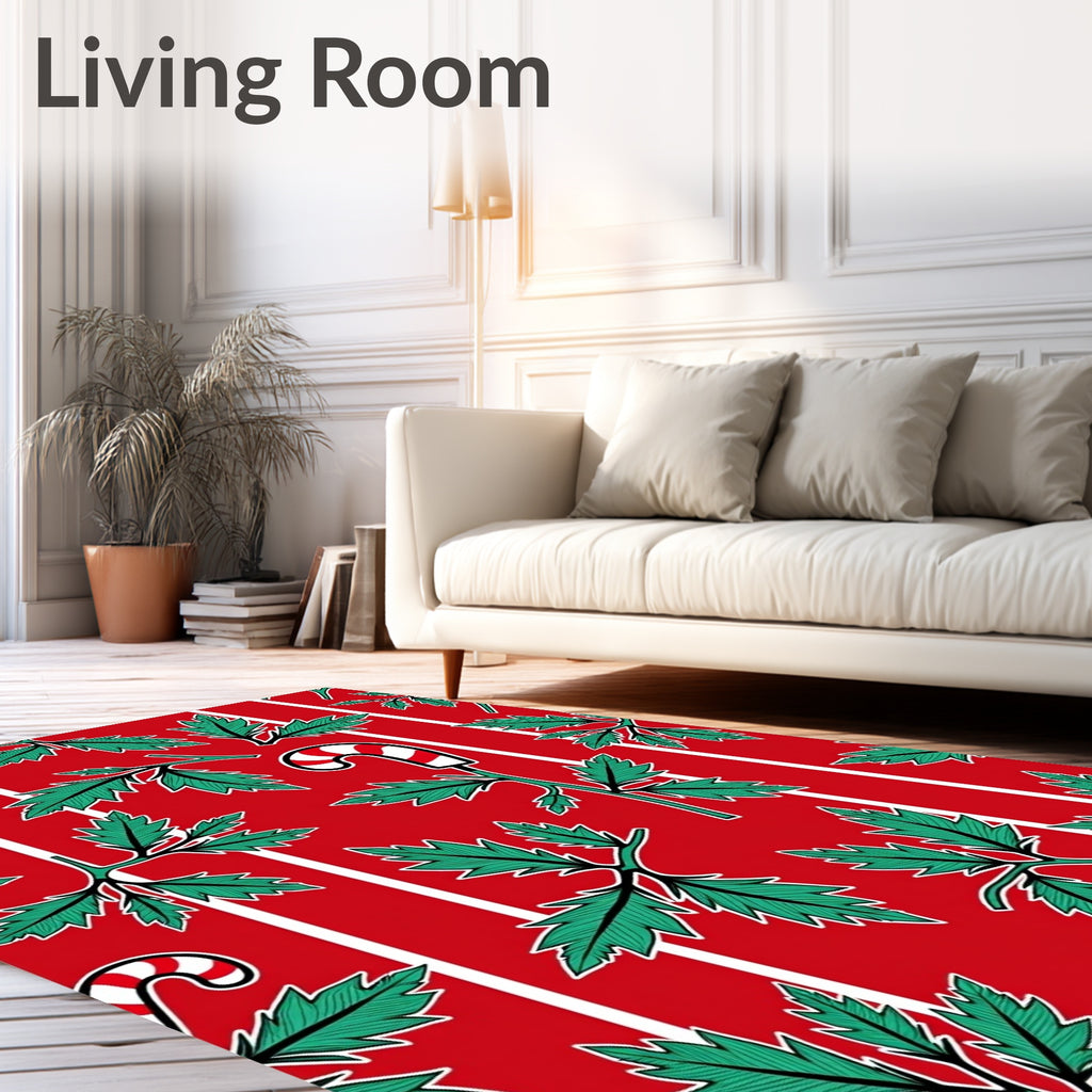 Red Green Holly Candy Cane Stripe Rug