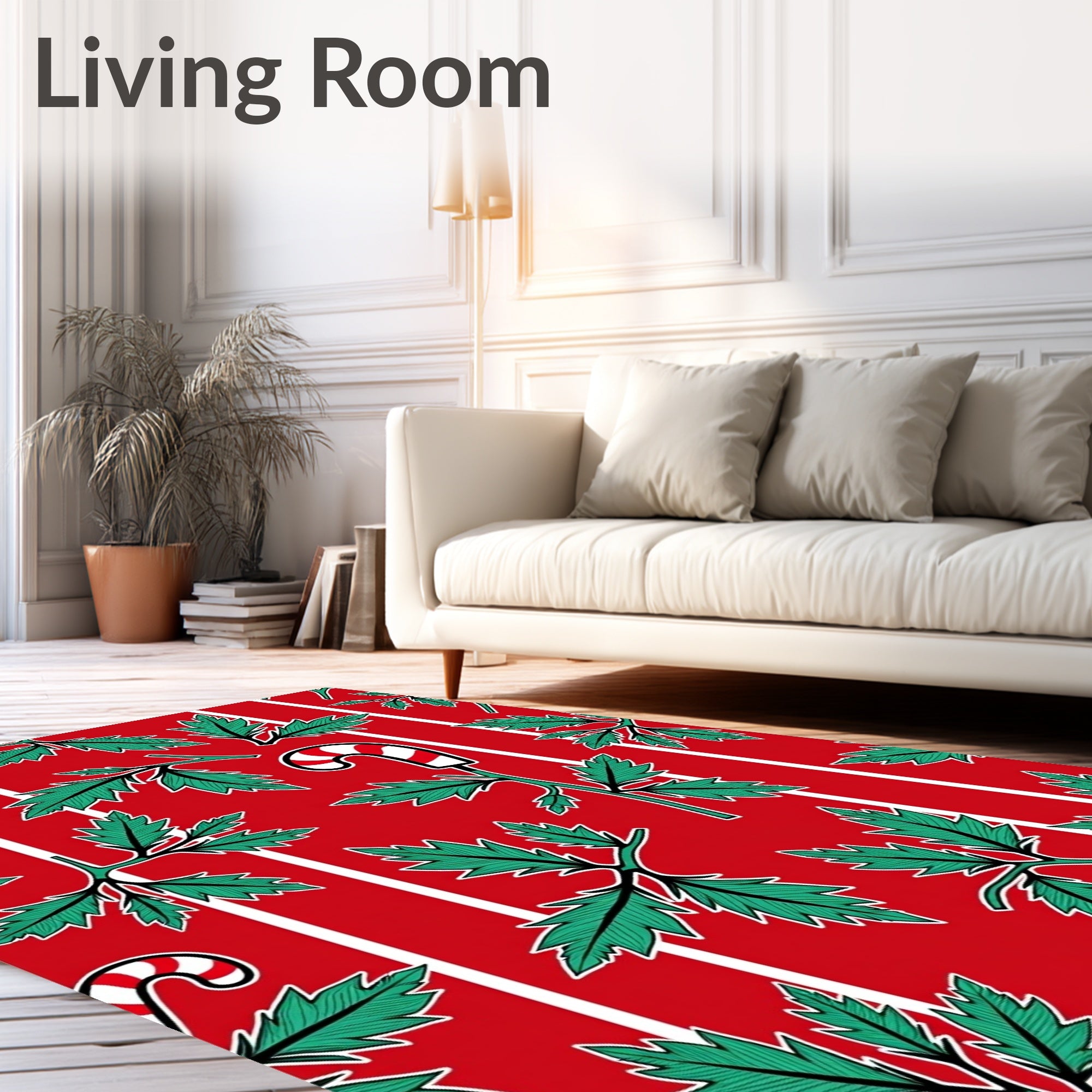 Red Green Holly Candy Cane Stripe Rug