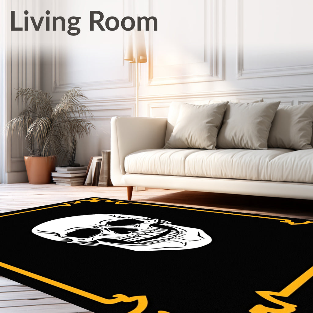 Black White Skull Gothic Border Rug