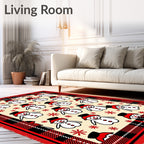 Cheerful Snowman Red Plaid Border Rug
