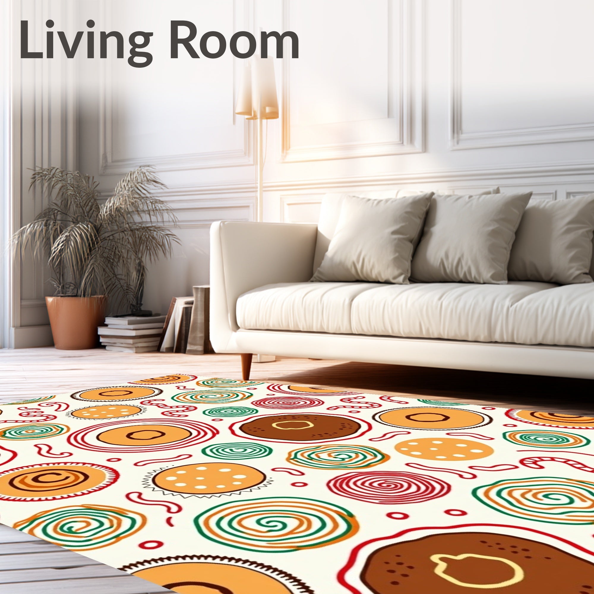 Whimsical Circles and Worms Folk Art Rug