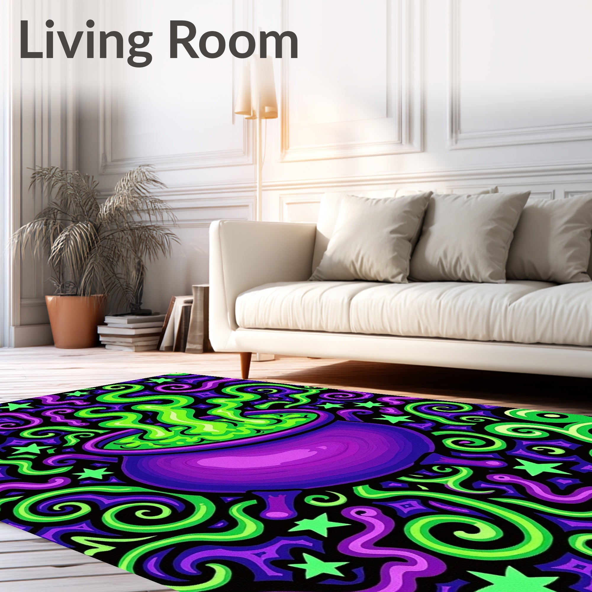Vibrant Purple Cauldron Swirl Stars Rug