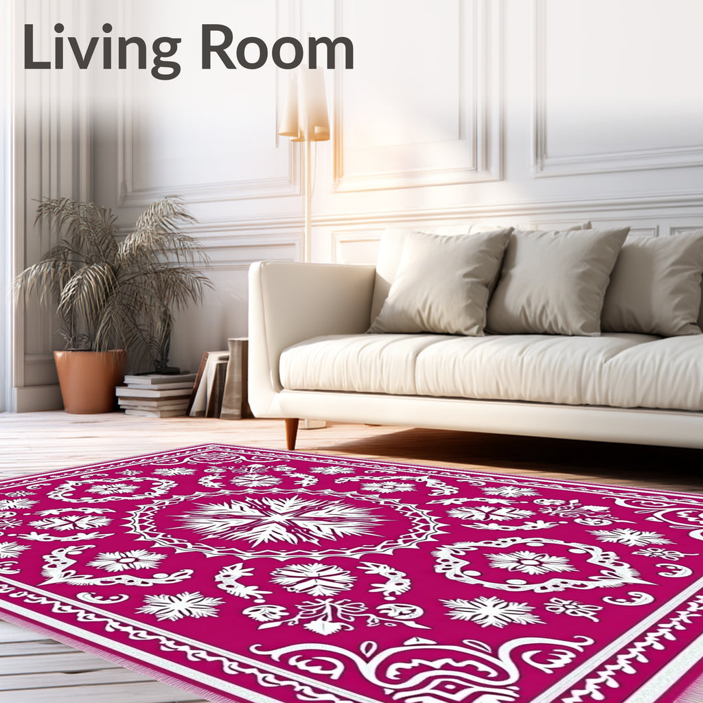 Rich Crimson Snowflake Mandala Rug