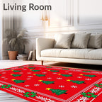 Red Christmas Trees Snowflake Border Rug