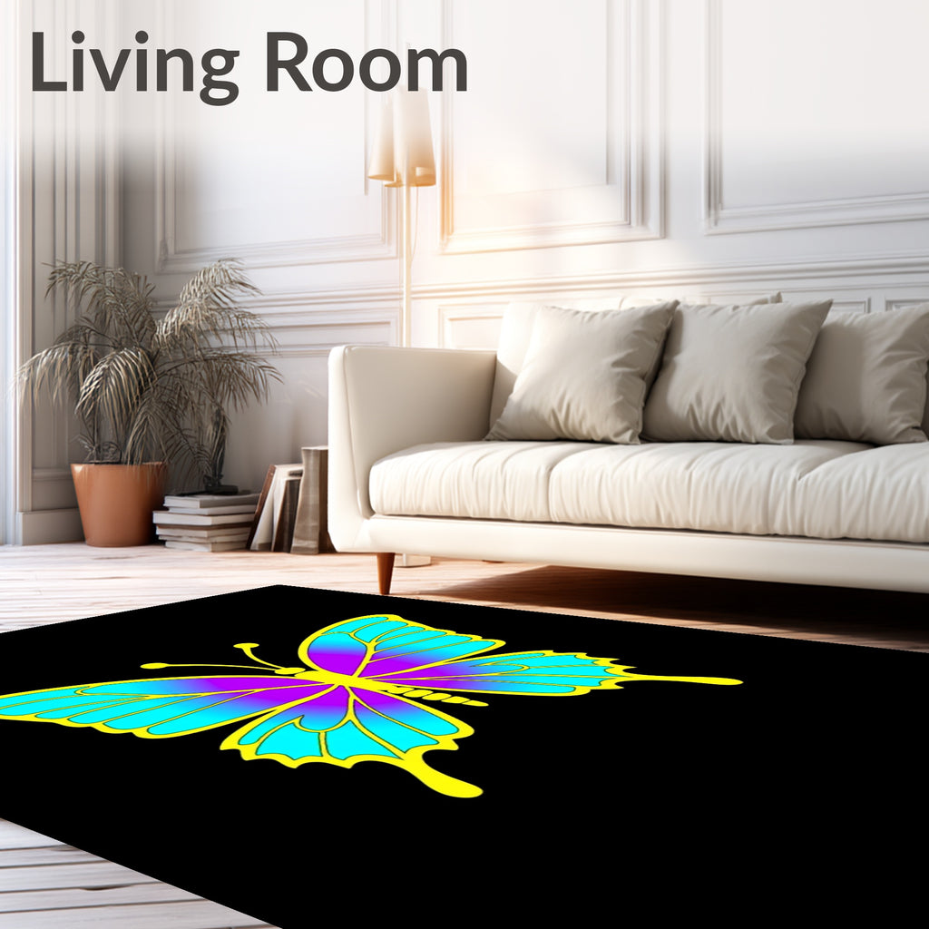 Vivid Yellow Purple Blue Butterfly Garden Rug