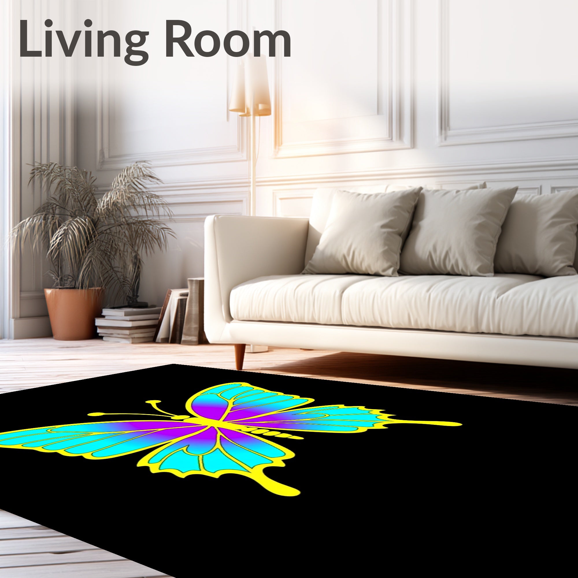 Vivid Yellow Purple Blue Butterfly Garden Rug