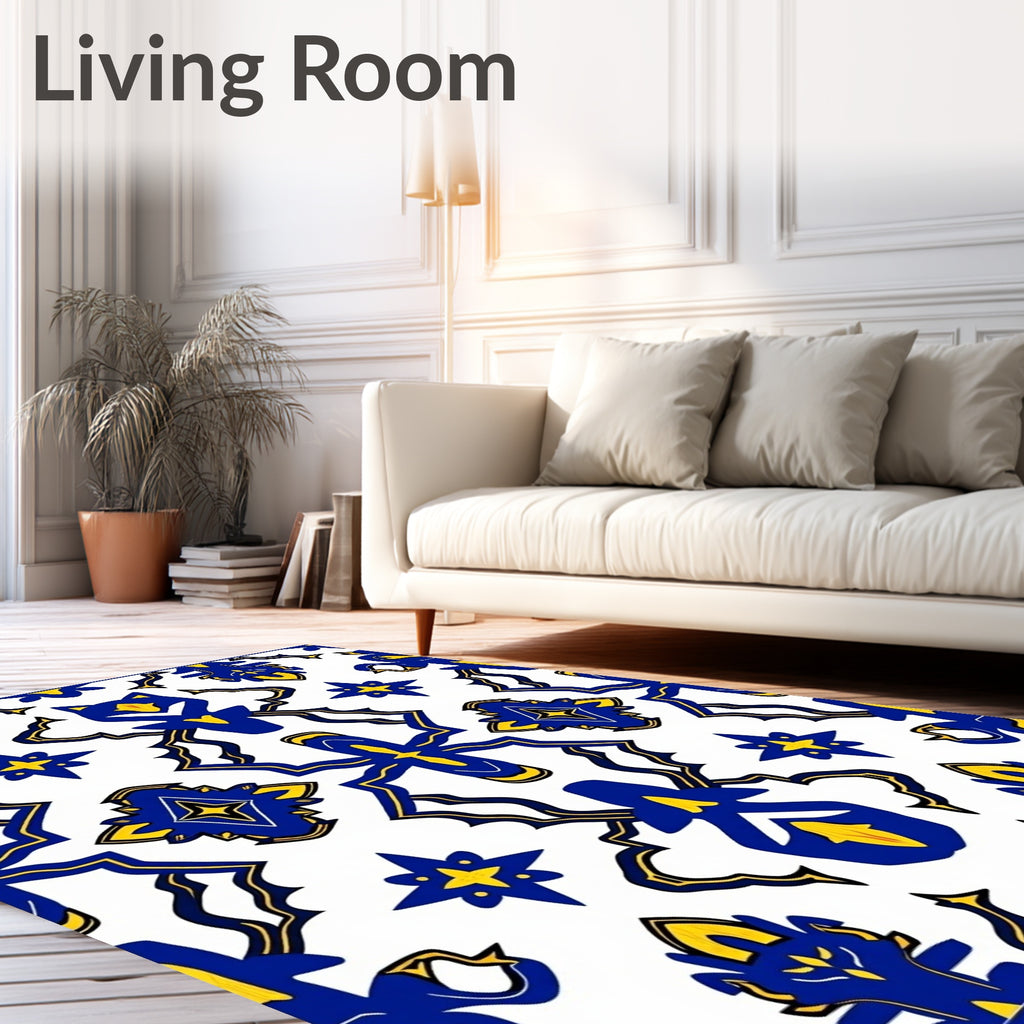 Royal Blue Yellow Ceramic Tile Rug