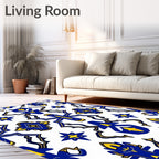 Royal Blue Yellow Ceramic Tile Rug