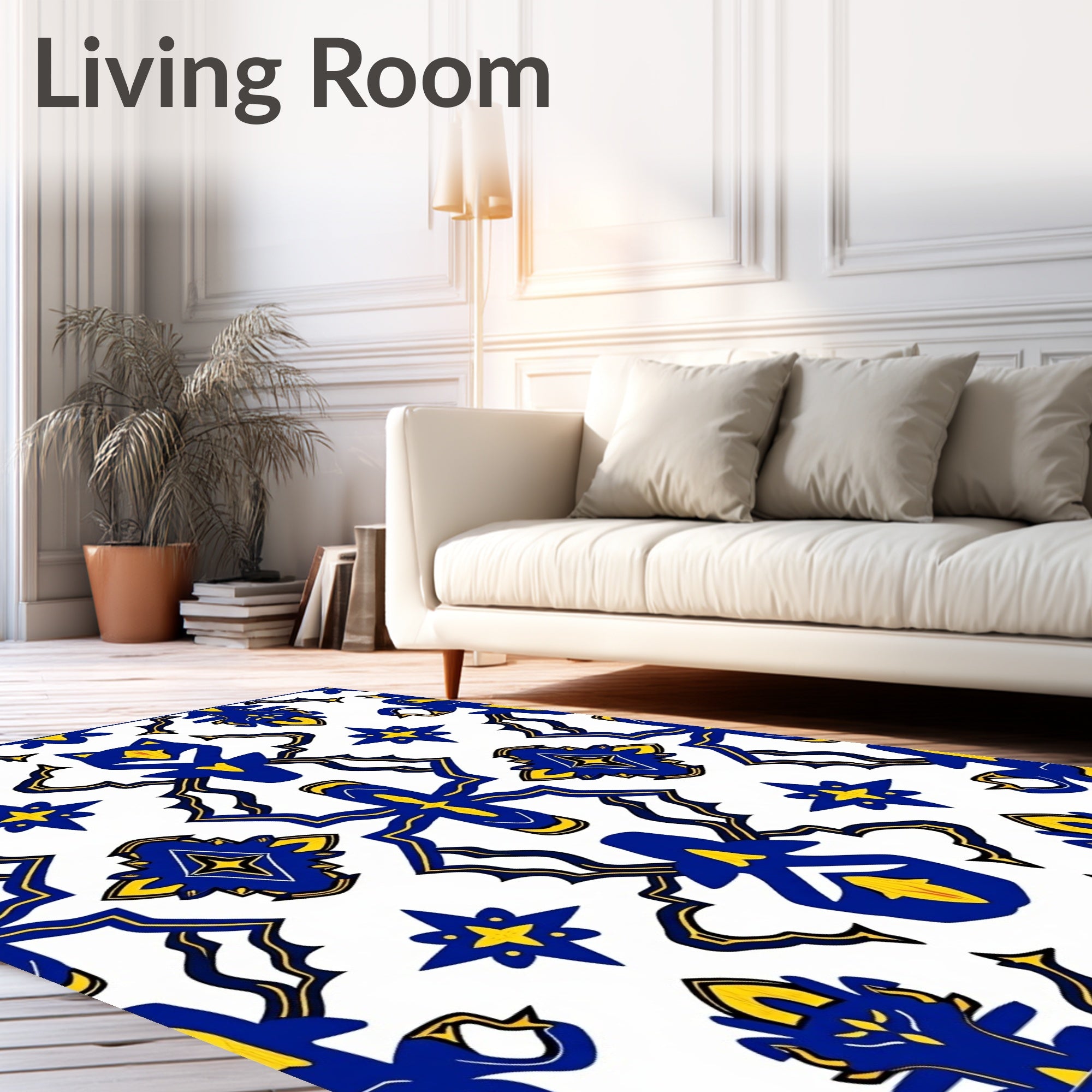 Royal Blue Yellow Ceramic Tile Rug