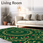 Emerald Green Golden Floral Medallion Rug