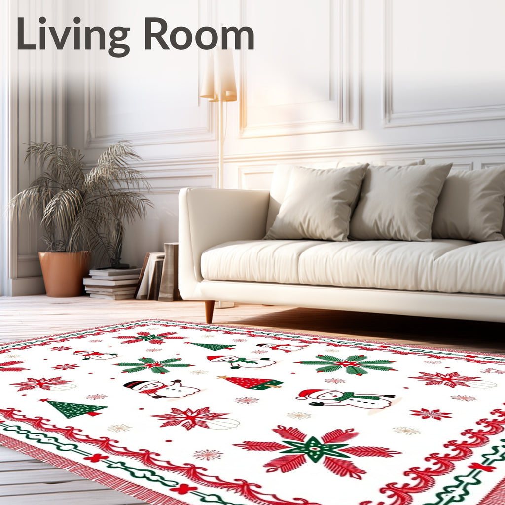 Jolly Snowman and Pine Tree Holiday Rug
