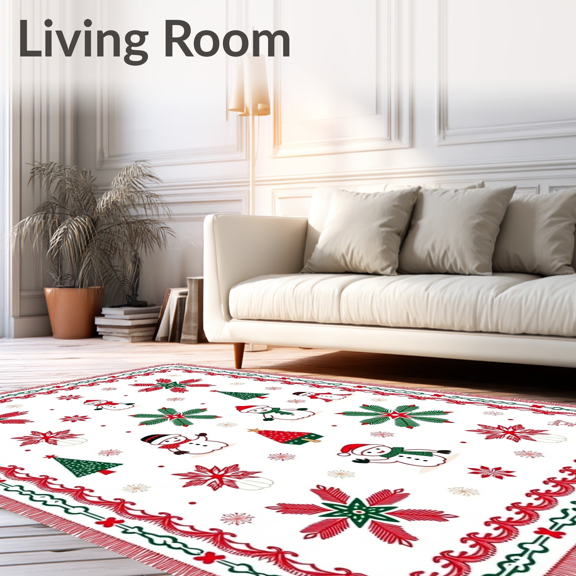 Jolly Snowman and Pine Tree Holiday Rug