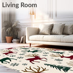 Crimson Forest Reindeer Snowflake Scene Rug